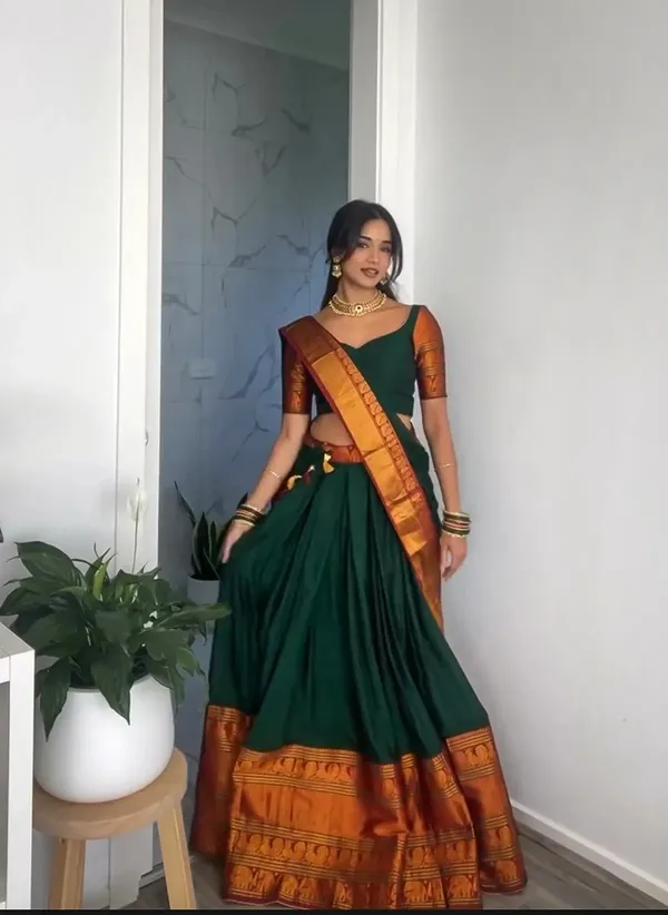 Kanjivaram_Silk_Zari_Half_Saree_Lehenga_With_Blouse_Along_With_Banarsi_Silk_Dupatta