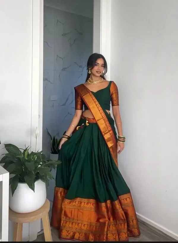 Kanjivaram_Silk_Zari_Half_Saree_Lehenga_With_Blouse_Along_With_Banarsi_Silk_Dupatta