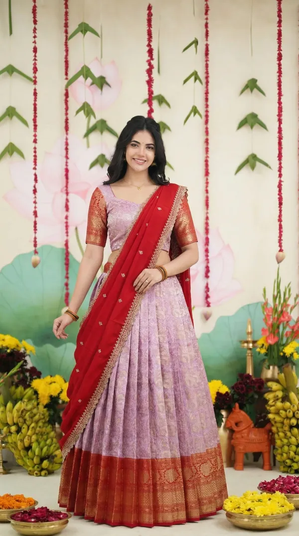 Kanjivaram_Silk_Zari_Half_Saree_stitched-Lehenga_With_Blouse_Along_With_Banarsi_Silk