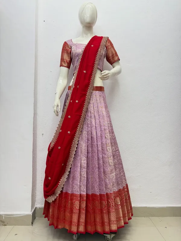 Kanjivaram_Silk_Zari_Half_Saree_stitched-Lehenga_With_Blouse_Along_With_Banarsi_Silk
