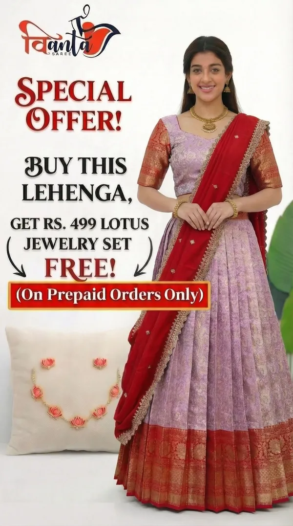 Kanjivaram_Silk_Zari_Half_Saree_stitched-Lehenga_With_Blouse_Along_With_Banarsi_Silk