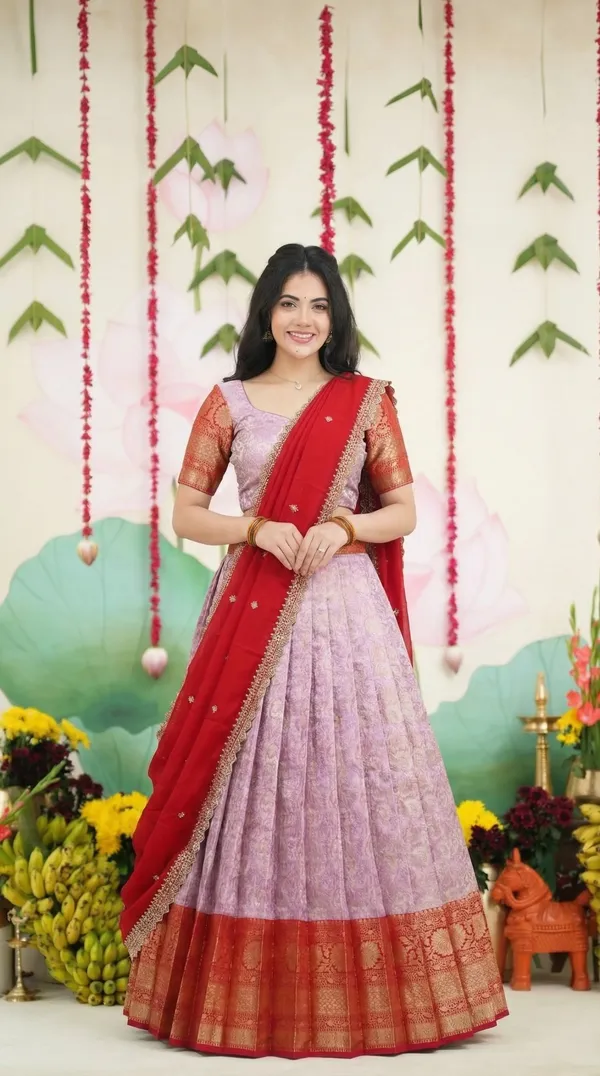 Kanjivaram_Silk_Zari_Half_Saree_stitched-Lehenga_With_Blouse_Along_With_Banarsi_Silk