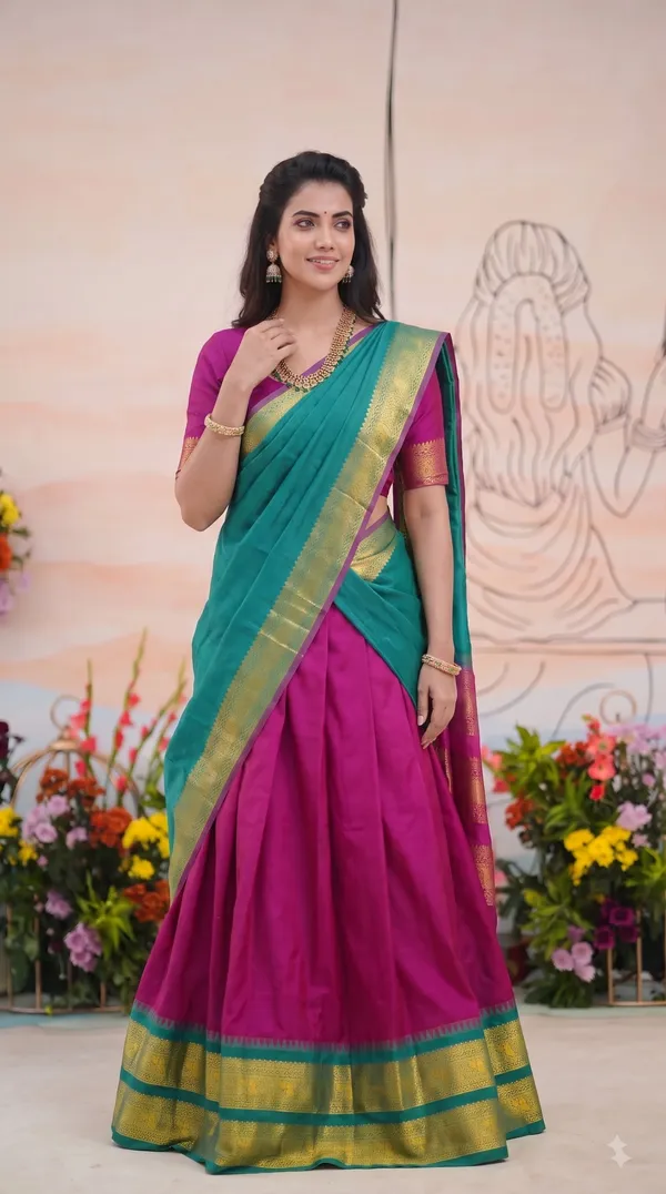 Traditional_Deep_Wine_Half_Saree_with_Rama_Dhavani