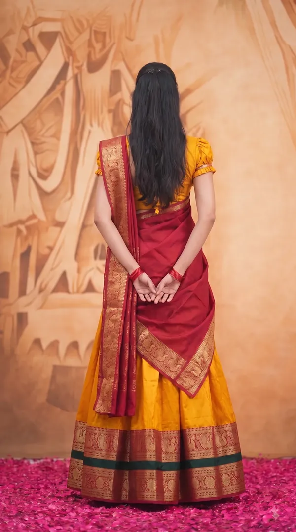 Traditional_Mustard_Gold_Half_Saree_with_Red_Dhavani
