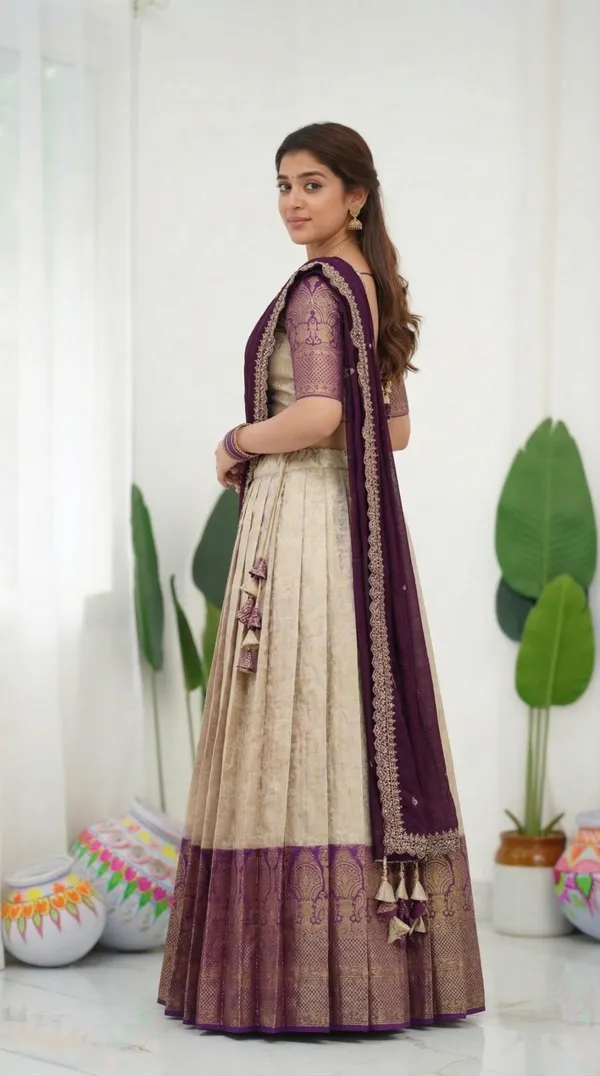 Kanjivaram_Silk_Zari_Half_Saree_stitched-Lehenga_With_Blouse_Along_With_Banarsi_Silk