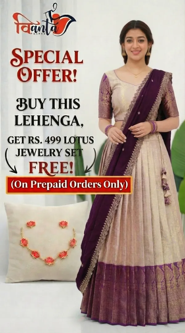 Kanjivaram_Silk_Zari_Half_Saree_stitched-Lehenga_With_Blouse_Along_With_Banarsi_Silk