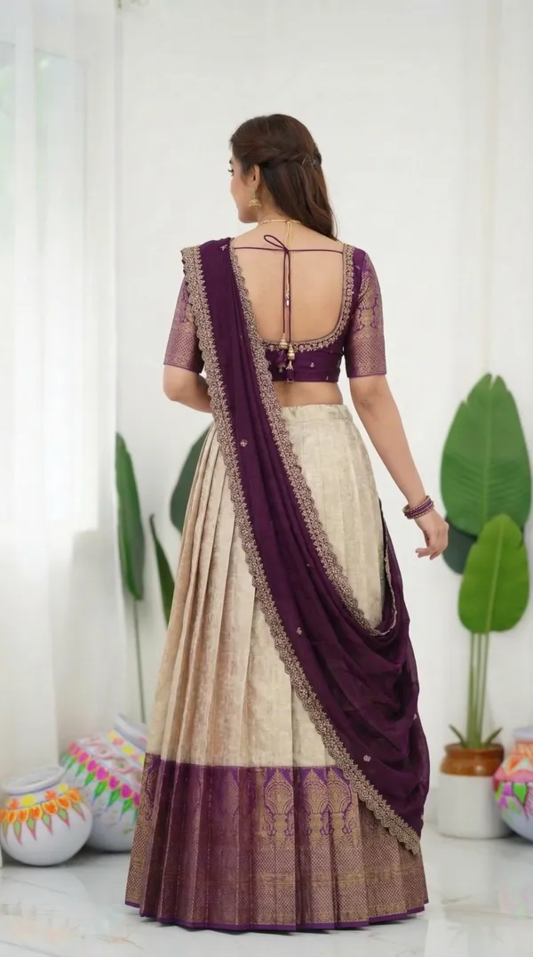 Kanjivaram_Silk_Zari_Half_Saree_stitched-Lehenga_With_Blouse_Along_With_Banarsi_Silk