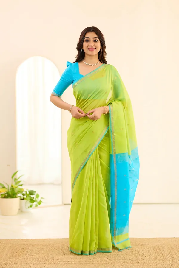 Ethnic_Neon_Green_Maheshwari_Silk_Cotton_Handloom_Saree