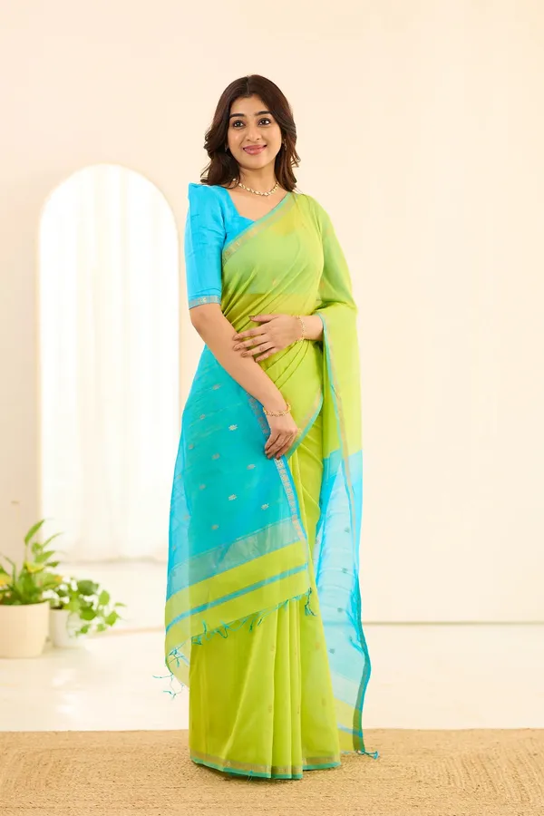 Ethnic_Neon_Green_Maheshwari_Silk_Cotton_Handloom_Saree