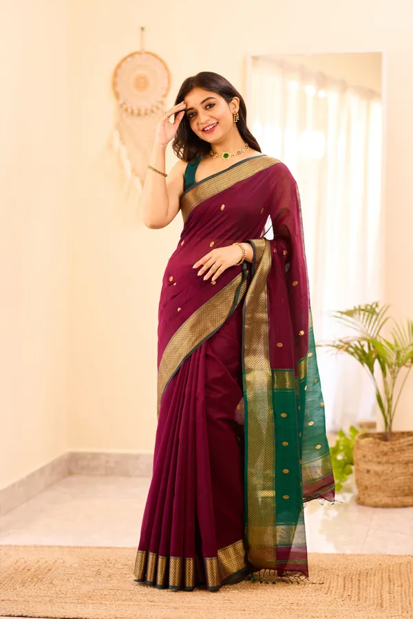 Dark_Wine_Maheshwari_Silk_Cotton_Saree