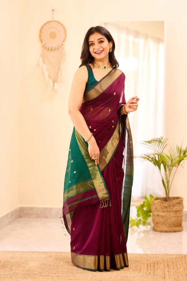 Dark_Wine_Maheshwari_Silk_Cotton_Saree