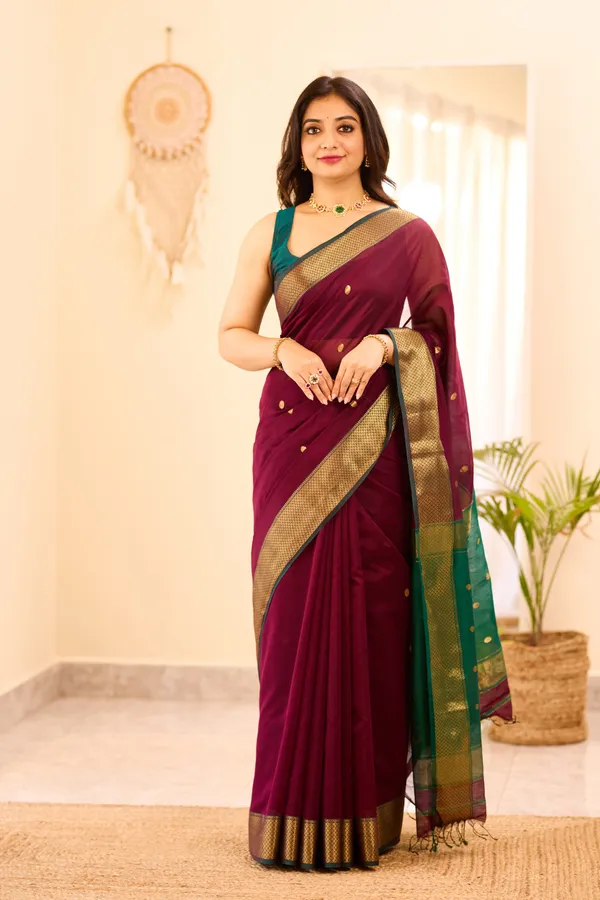 Dark_Wine_Maheshwari_Silk_Cotton_Saree