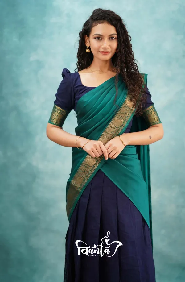 N-Blue_Kanjivaram_Soft_Silk_Wedding_&_Party_Wear_Half_Saree_&_Unstiched_Blouse_For_Women