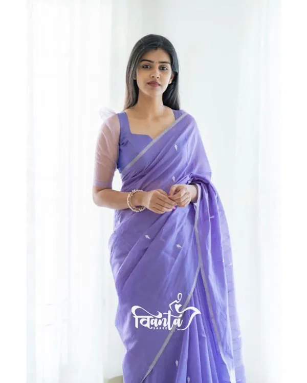Lavendar_Designer_Soft_Linen_Cotton_Silk_Saree_With_Blouse