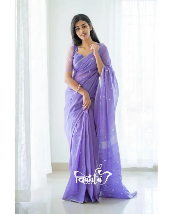 Lavendar_Designer_Soft_Linen_Cotton_Silk_Saree_With_Blouse