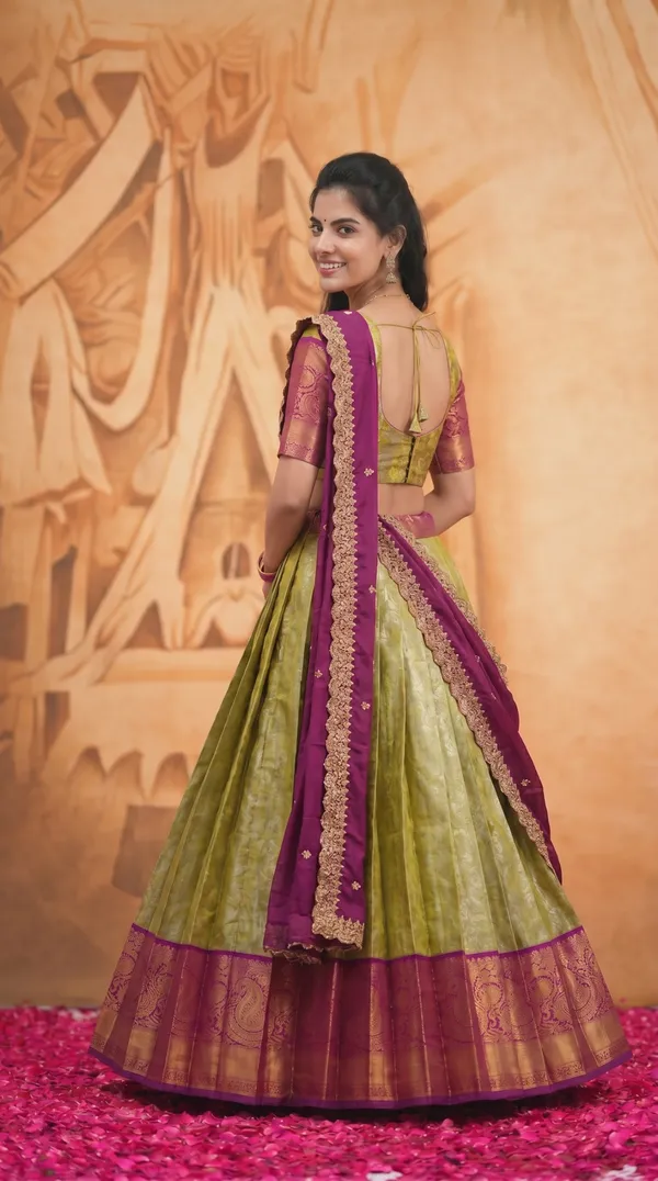 Kanjivaram_Silk_Zari_Half_Saree_stitched-Lehenga_With_Blouse_Along_With_Banarsi_Silk