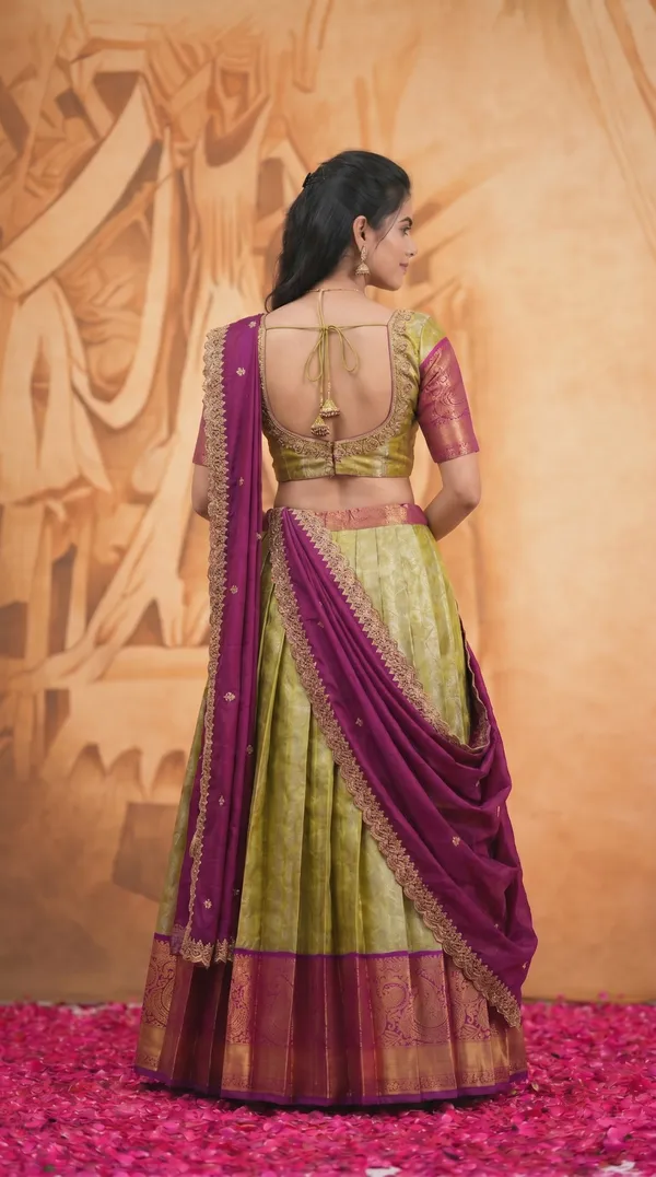 Kanjivaram_Silk_Zari_Half_Saree_stitched-Lehenga_With_Blouse_Along_With_Banarsi_Silk