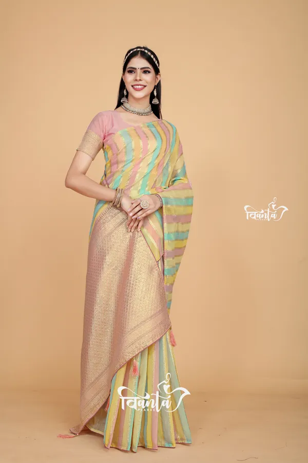 Multi_Color_Banarasi_Silk_Wedding_&_Party_Wear_Saree_&_Unstiched_Blouse_For_Women
