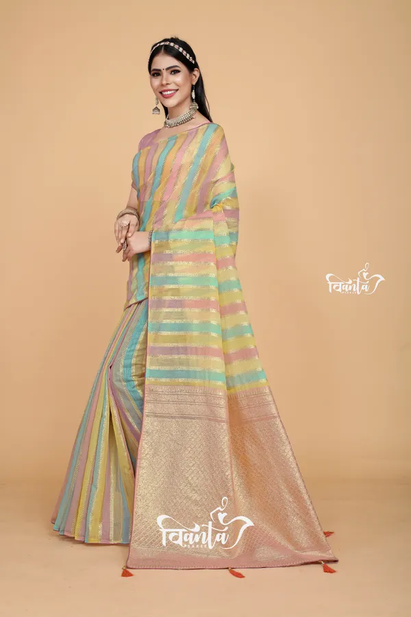 Multi_Color_Banarasi_Silk_Wedding_&_Party_Wear_Saree_&_Unstiched_Blouse_For_Women