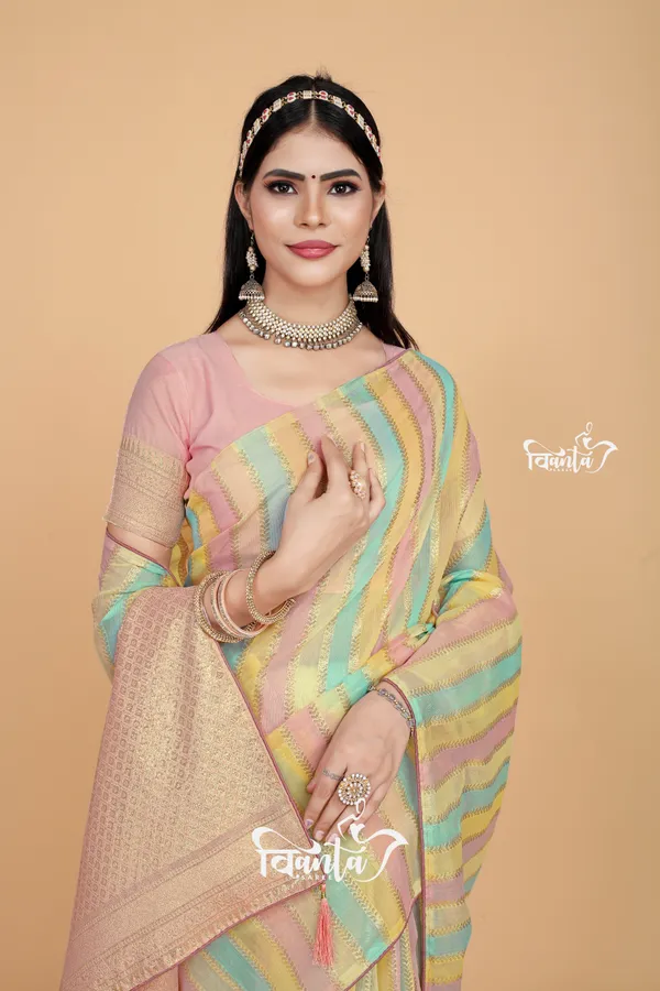 Multi_Color_Banarasi_Silk_Wedding_&_Party_Wear_Saree_&_Unstiched_Blouse_For_Women