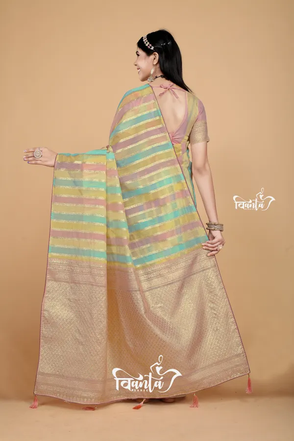 Multi_Color_Banarasi_Silk_Wedding_&_Party_Wear_Saree_&_Unstiched_Blouse_For_Women