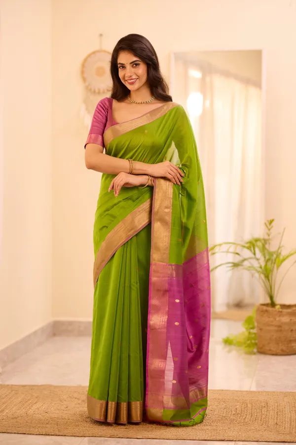 Parrot_Green_and_Pink_Maheshwari_Silk_Cotton_Handloom_Saree