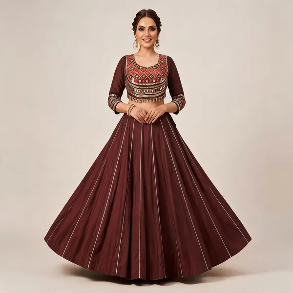 Brown_Roman_Silk_Lehenga_Choli_For_Women