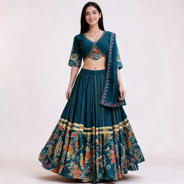 Teal_Rayon_Lehenga_Choli_For_Women