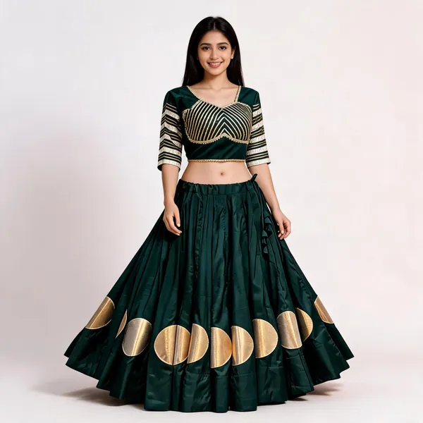 Dark_Green_Roman_Silk_Lehenga_Choli_For_Women