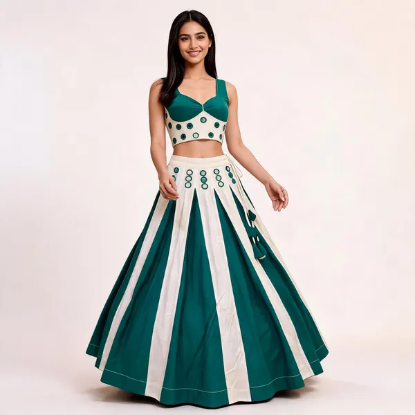 Teal_And_White_Roman_Silk_Lehenga_Choli_For_Women