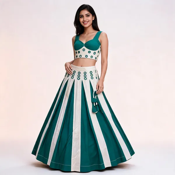 Teal_And_White_Roman_Silk_Lehenga_Choli_For_Women