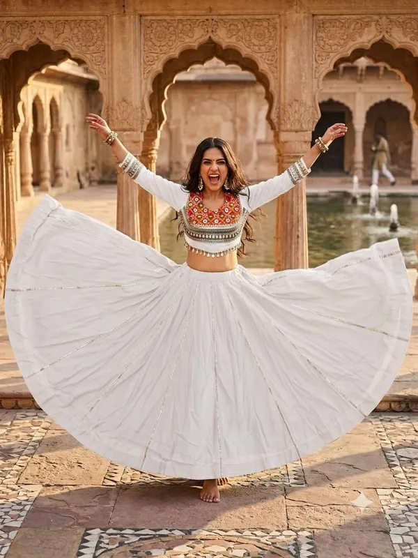 White_Roman_Silk_Lehenga_Set_For_Women