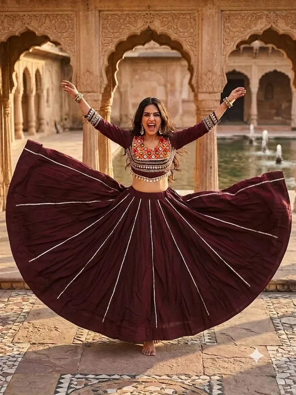 Maroon_Roman_Silk_Lehenga_Set_For_Women