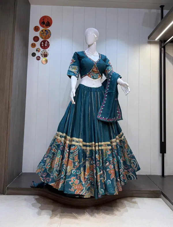Teal_Rayon_Lehenga_Choli_For_Women