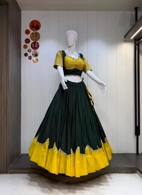 Green_And_Yellow_Roman_Silk_Lehenga_Choli_For_Women