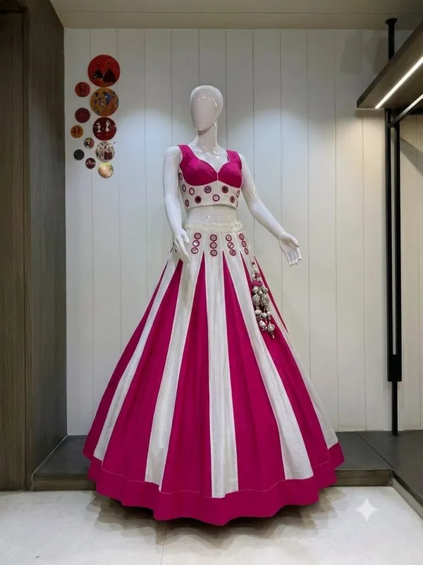 Pink_And_White_Roman_Silk_Lehenga_Choli_For_Women
