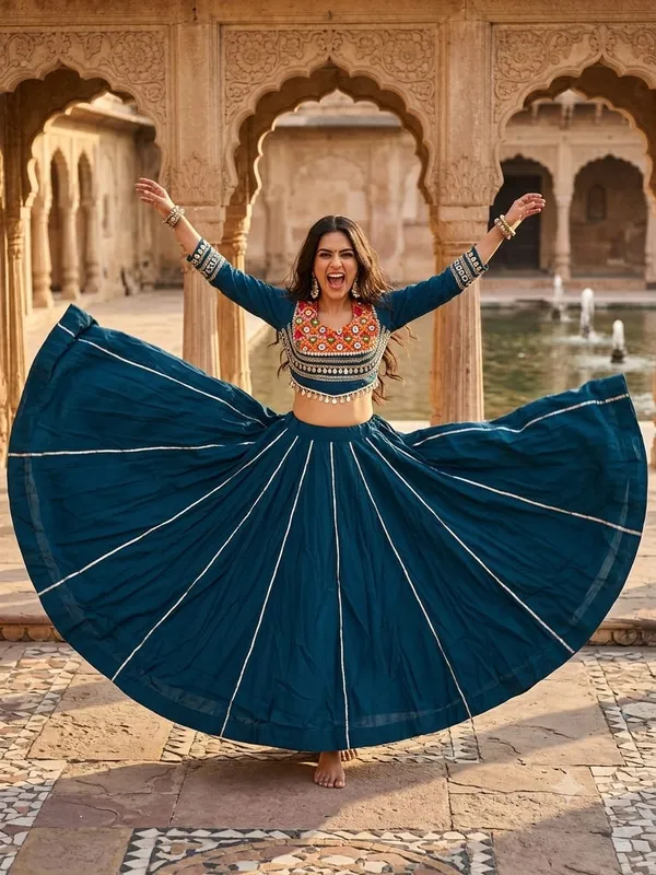 Teal_Roman_Silk_Lehenga_Choli_For_Women