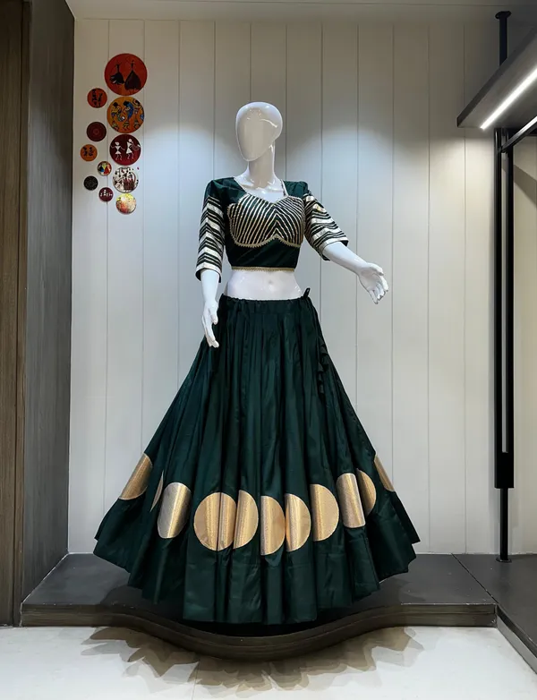 Dark_Green_Roman_Silk_Lehenga_Choli_For_Women