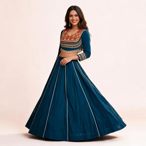 Teal_Roman_Silk_Lehenga_Choli_For_Women