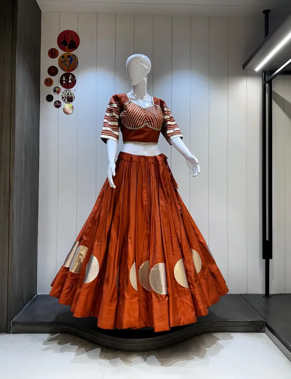 Rust_Orange_Roman_Silk_Lehenga_Choli_For_Women