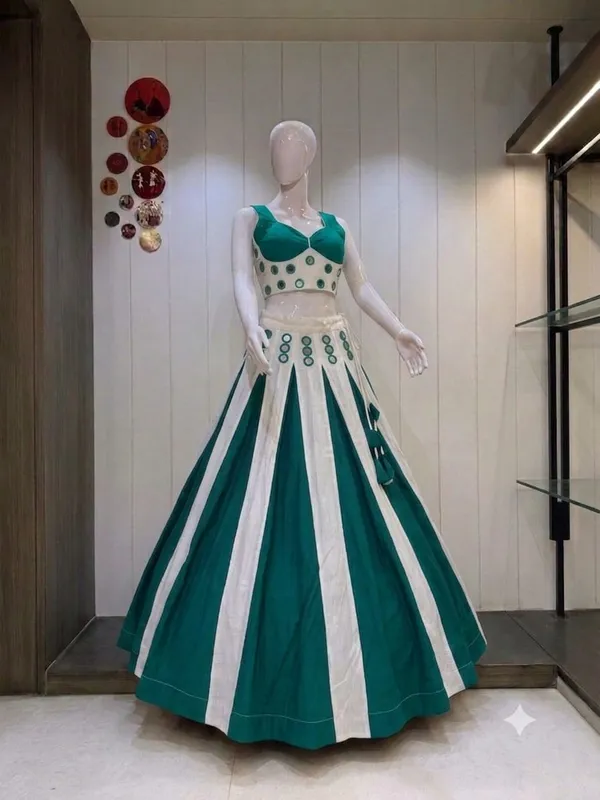 Teal_And_White_Roman_Silk_Lehenga_Choli_For_Women