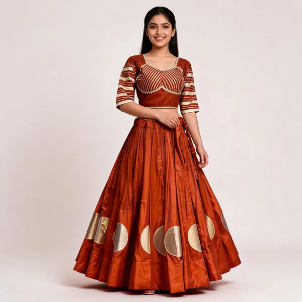 Rust_Orange_Roman_Silk_Lehenga_Choli_For_Women