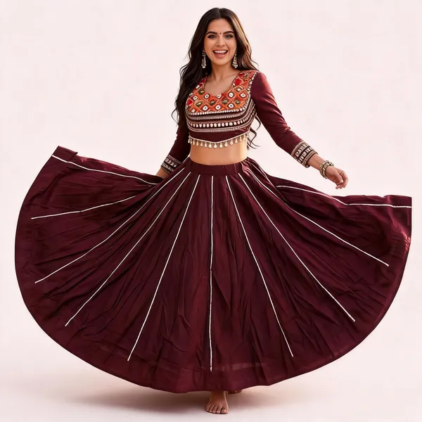 Maroon_Roman_Silk_Lehenga_Set_For_Women