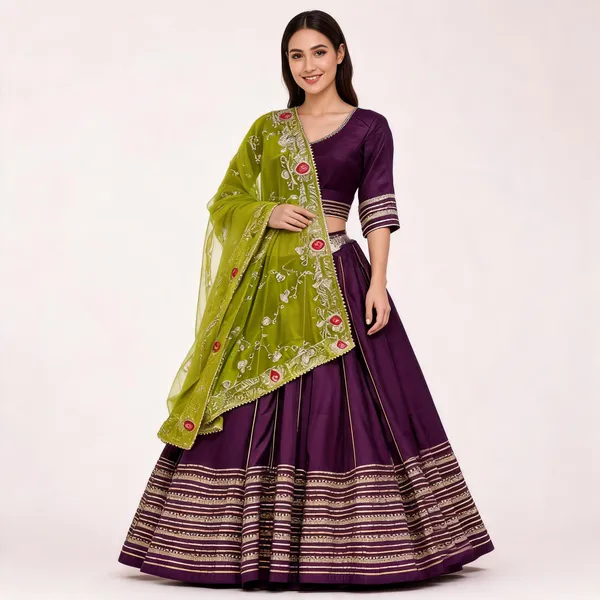Purple_And_Lime_Green_Roman_Silk_Lehenga_Choli_For_Women