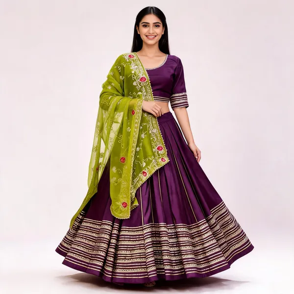 Purple_And_Lime_Green_Roman_Silk_Lehenga_Choli_For_Women