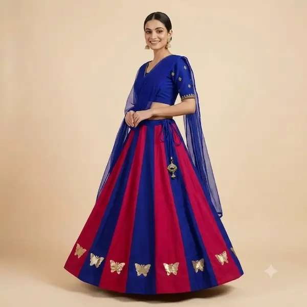 Red_And_Blue_Roman_Silk_Ghagra_For_Women