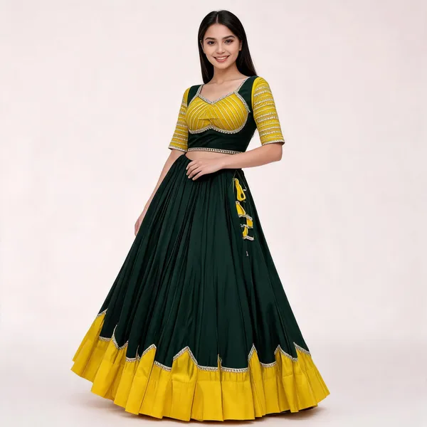Green_And_Yellow_Roman_Silk_Lehenga_Choli_For_Women
