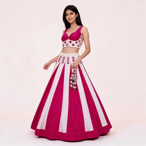 Pink_And_White_Roman_Silk_Lehenga_Choli_For_Women