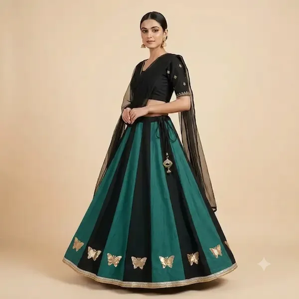 Green_And_Black_Roman_Silk_Ghagra_For_Women