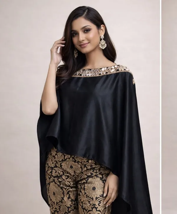 Black_Cape_Top_&_Gold_Brocade_Trouser_Set